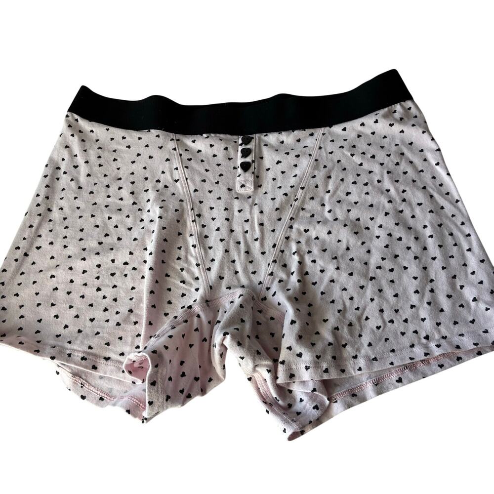 Aerie High-Rise Boyshort Panty Women's Large Pink Black Heart Print Coquette